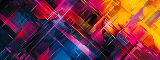 Poster - A dynamic composition of intersecting lines and planes in vibrant colors, creating a sense of movement and energy.