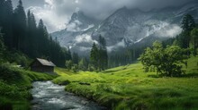 Beautiful Mountains Landscape In Switzerland With River Stream Landscape Wallpaper