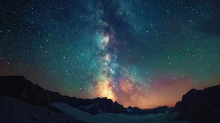 Wall Mural - Starry night sky over mountain range