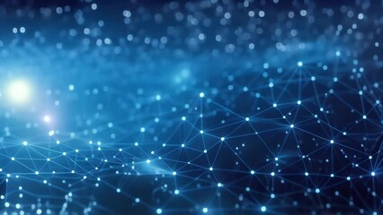 Poster - Abstract technology background with connection lines and dots. 3D Rendering, Abstract digital background with binary code flowing through a network of interconnected nodes