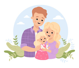 Wall Mural - Happy family. Cute man father, with blonde wife and daughter. Vector illustration