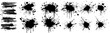 Abstract Black Ink Splatters and Strokes on White Background. Monochrome collection of high-quality ink splatter textures for artistic design elements and overlays, isolated on a white background.