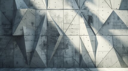 Poster - A modern concrete wall with a polished finish and geometric patterns etched into the surface. (Play with lighting and shadows)