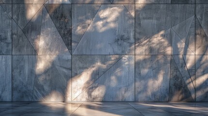 Poster - A modern concrete wall with a polished finish and geometric patterns etched into the surface. (Play with lighting and shadows)