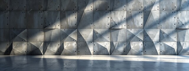 Poster - A modern concrete wall with a polished finish and geometric patterns etched into the surface. (Play with lighting and shadows)