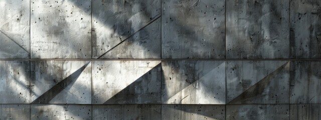 Poster - A modern concrete wall with a polished finish and geometric patterns etched into the surface. (Play with lighting and shadows)