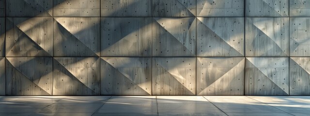 Poster - A modern concrete wall with a polished finish and geometric patterns etched into the surface. (Play with lighting and shadows)