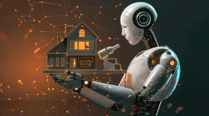 Home inspection, A robot inspects the house by holding it in its hands, artificial intelligence images, home inspection images