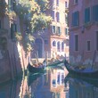 Colorful Venetian Canal with Gondola and Traditional Building