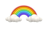 Fototapeta Tęcza - Rainbow with clouds icon. Vector 3d illustration, isolated on white background. Cute cartoon spring weather design element