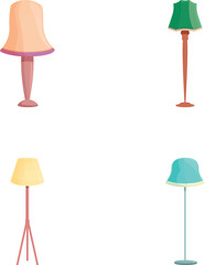 Poster - Torcher icons set cartoon vector. Floor torchere with various lampshade. Home illumination and decor element