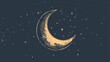 Hand drawn moon shiny on dark blue space background illustration
