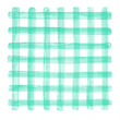Mint green watercolor plaid illustration. Buffalo check, checked, chequered geometrical square background, watercolour stains. Hand brush drawn doodle style transparent crossing wide stripes texture.