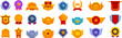 Royal trophy medal icons set cartoon vector. Shape badge. Star level rank