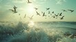 Vibrant Seascape with Soaring Birds in Ethereal Lomography Style