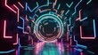 Cyberpunk Scene Virtual Reality and Sci-Fi Background with Neon Lights and Empty Space