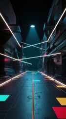 Wall Mural - Cyberpunk Scene Virtual Reality and Sci-Fi Background with Neon Lights and Empty Space