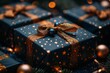 An array of blue gift boxes adorned with golden stars and ribbons, conveying the spirit of festivities and sharing