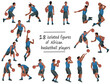 © ivnas - 18 black basketball players in blue jersey standing, running, jumping, throwing, shooting, passing the ball