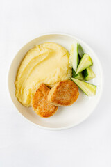 Wall Mural - mashed potato with cutlets and cucumber