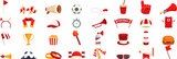 Fototapeta Lawenda - Competition match attributes icons set cartoon vector. Sport team. Game fan