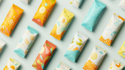 Assorted Tropical Fruit Themed Snack Packaging Design Set. Generative AI