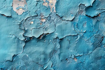 Poster - this image captures the detailed texture of a cracked blue painted surface, showcasing the peeling l