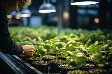 Aufkleber - Immerse in a laboratory setting featuring fermentation reactors and scenes of plant genetic engineering. Reflecting cutting-edge research in agricultural science, Generative AI.