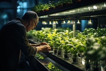 Aufkleber - Immerse in a laboratory setting featuring fermentation reactors and scenes of plant genetic engineering. Reflecting cutting-edge research in agricultural science, Generative AI.