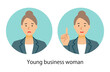 若いビジネスウーマンの表情アイコンセット
