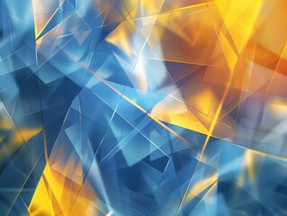 Poster - Futuristic blue and yellow geometric interface background, in glas blurred style, modern backdrop