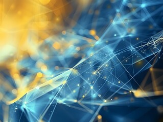 Poster - Futuristic blue and yellow geometric interface background, in glas blurred style, modern backdrop