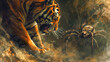 A tiger is attacking a spider