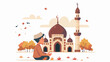Mosque illustration pray natural kids cute simple flat