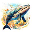 Painting of a whale. Bright colors. Portrait of a whale on a white background.