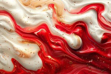 Poster - An exquisite abstract display of swirling white and red patterns with specks of gold, eliciting a sense of luxury and dynamism