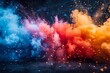 Dynamic burst of colorful powder captured in motion against a dark backdrop, symbolizing artistic chaos