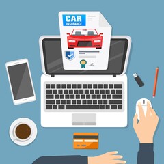 Poster - Conferma del pagamento online su laptop con carta di credito, fattura invoice assicurazione auto  - illustrazioni