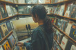 © photo for everything - A teenage boy in the record store shopping for music