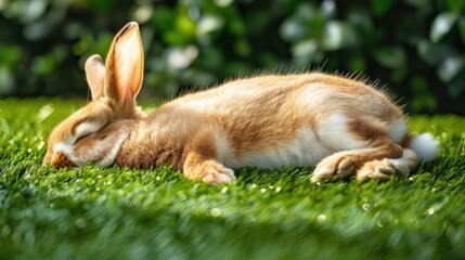 Wall Mural - Easter Bunny Lying on grass.