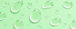 Collagen gel with bubbles drops realistic vector illustration pattern. Anti aging moisturizing skincare product 3d objects on green background