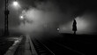 © sommersby - A person standing on a train track engulfed in thick fog, creating a mysterious and potentially dangerous atmosphere
