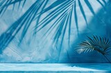 Fototapeta Do akwarium - Palm Tree Shadow on Blue Wall