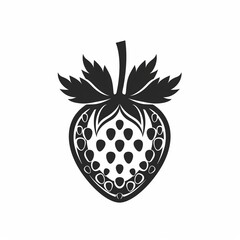 Sticker - Strawberry. Hand-drawn black flat vector illustration isolated on white. AI generated