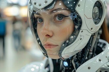 Poster - An image focusing on the advanced mechanical components of a modern robot design partially blurred
