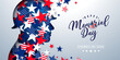 Memorial Day of the USA Vector Illustration with Flying Flag Pattern Stars in Patriotic Soldier Silhouette on Light Background. American National Celebration Design with Typography Lettering for