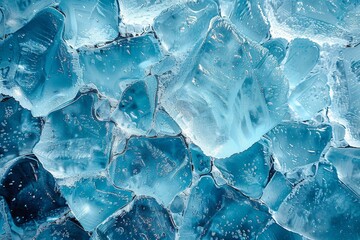 Poster - Detailed texture showing a close-up of blue-tinted ice pieces, highlighting the natural patterns and clarity