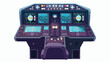 Airplane cockpit view with control panel buttons 