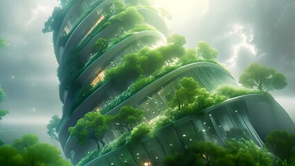 Aufkleber - Tower Covered in Trees. A tall tower rising high, adorned with lush trees at its peak.