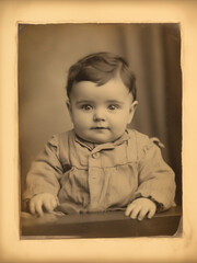vintage photo of baby 1900s black and white yellowing studio portrait
